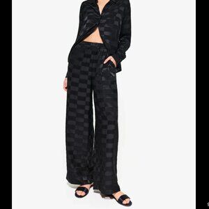 Rare London Straight/Wide Leg Faux Silk Checkered Pants